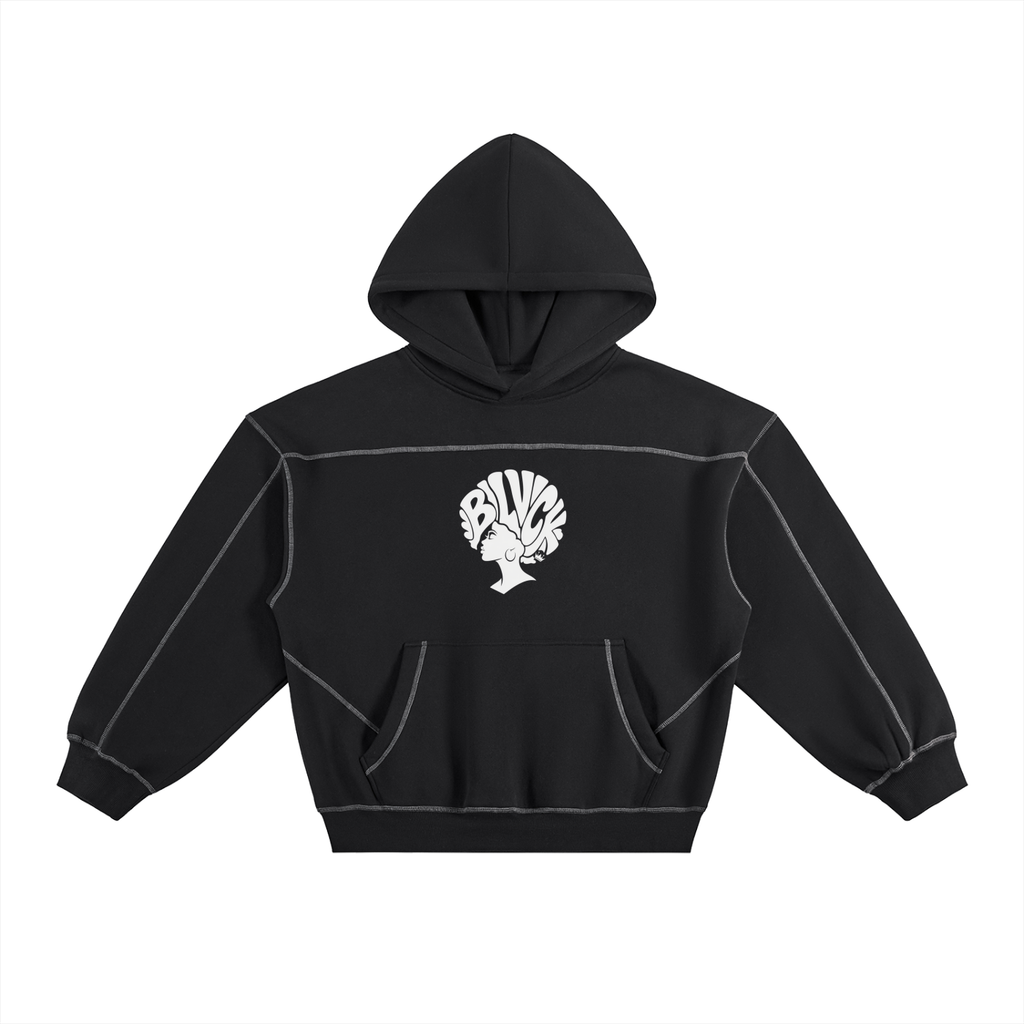 Contrast-Stitched Boxy Fleece Hoodie