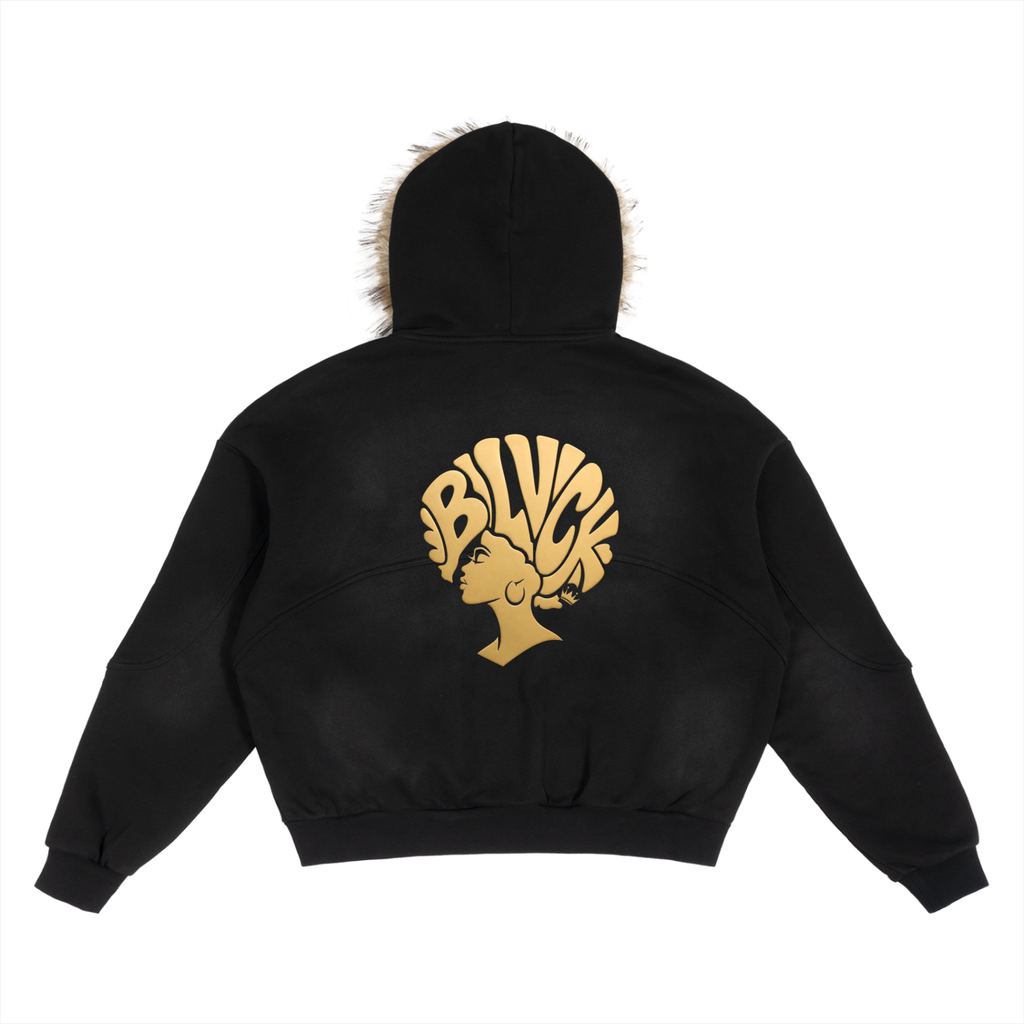 Sun Fade Boxy Detachable Fur Hoodie